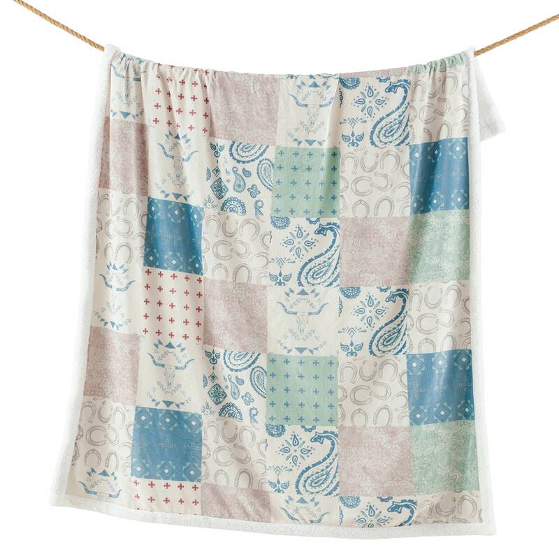 Indigo Hill by HiEnd Accents Campfire Sherpa Fleece Throw, 1PC or 3PC - 1-Piece - Patchwork Paisley