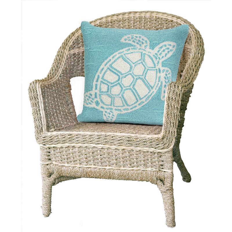 Liora Manne Frontporch Turtle Indoor/Outdoor Pillow Aqua 18" Square