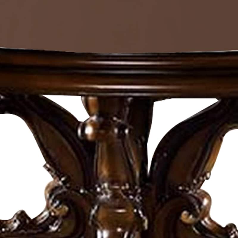 Clover 60 Inch Round Wood Dining Table, Single Pedestal Base, Cherry Brown