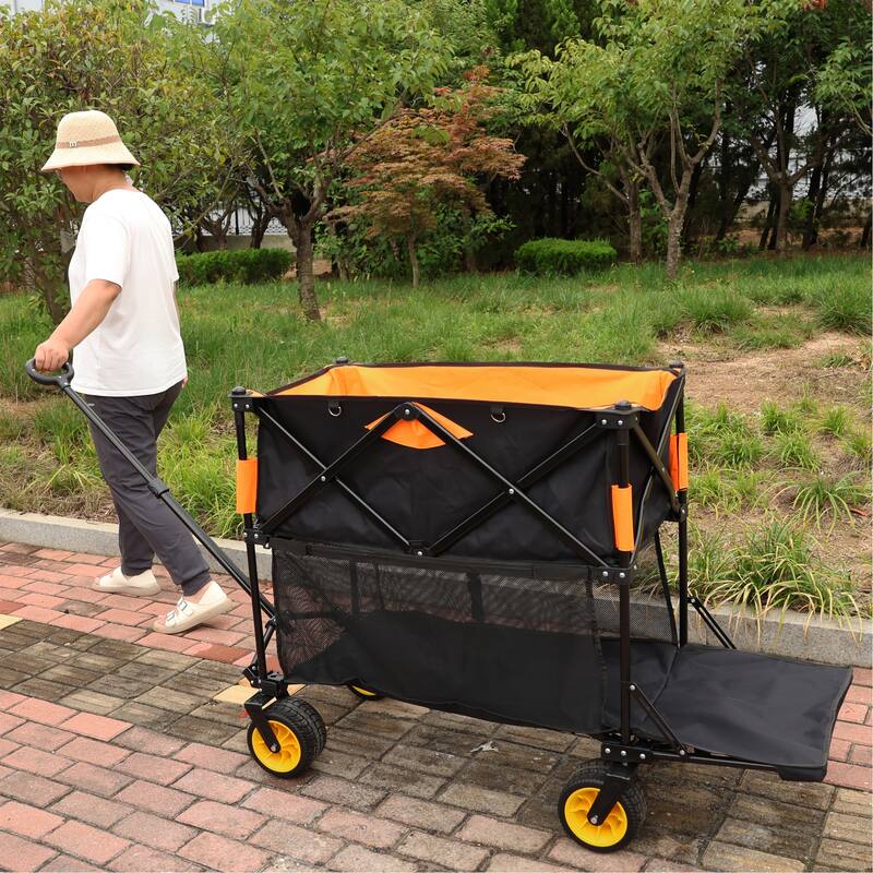 Heavy-Duty Folding Wagon with 450lbs Load Capacity, 52.7" Extended Shelf, All-Terrain Wheels, Easy Setup and Compact Storage