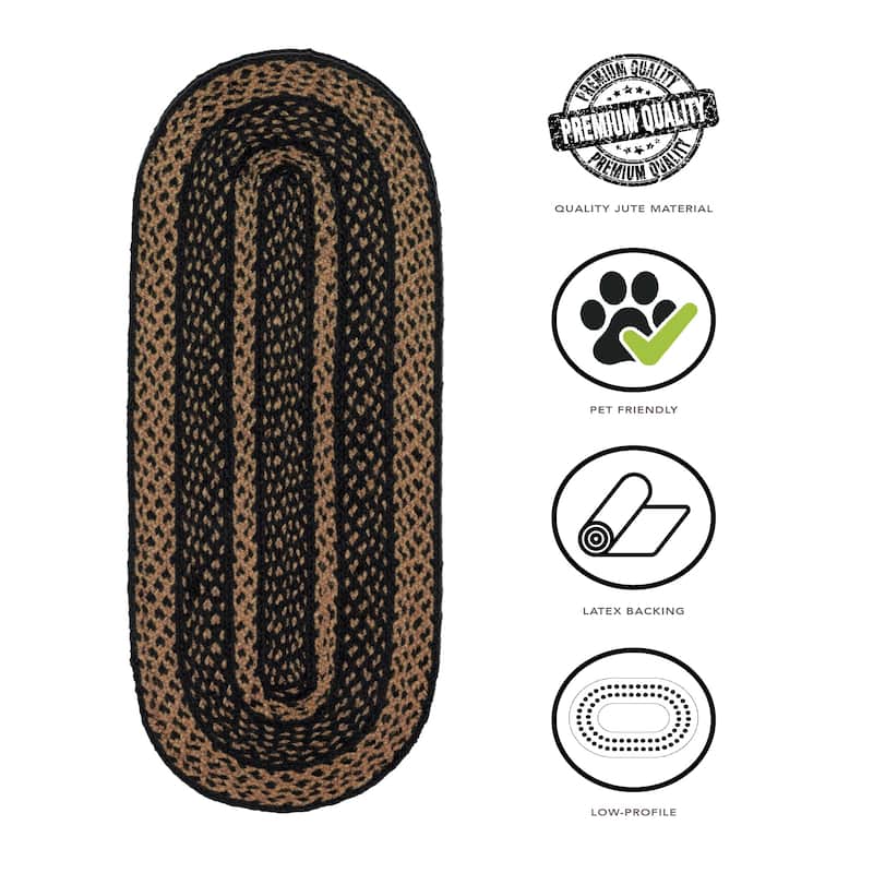 Cobblestone Jute Stair Tread Oval Latex 8.5x27 Farmhouse