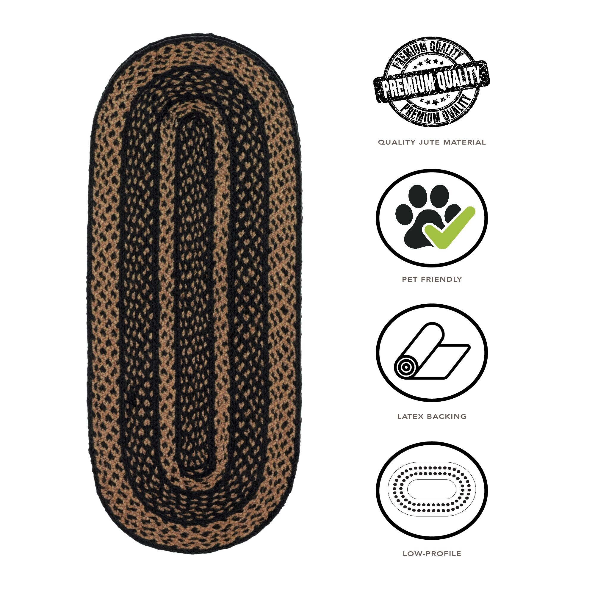 thumbnail image 2 of VHC Brands Heritage Farms Jute Primitive Stair Tread – 8.5x27 Oval, Crow Star Print, Latex Backing, Braided 2 of 6