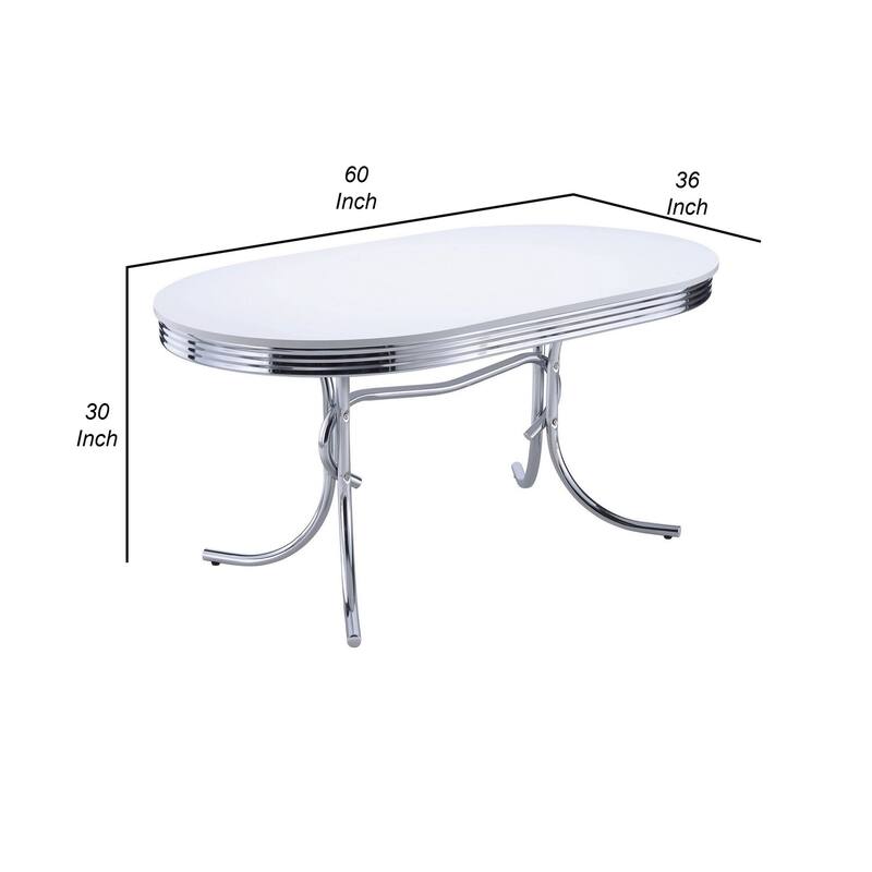 Oval Dining Table 60 Inch - White Solid Wood Tabletop with Chrome Base for Kitchen Dining - 36