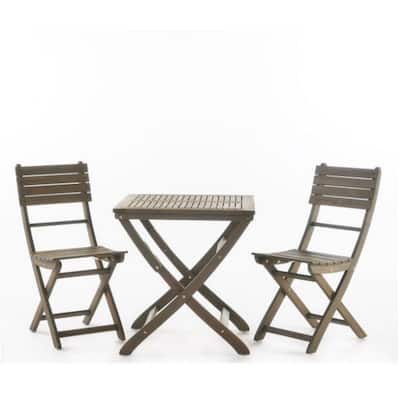 Remi 3pc Outdoor Foldable Dining Table Set, 2 Chairs, Gray Acacia Wood