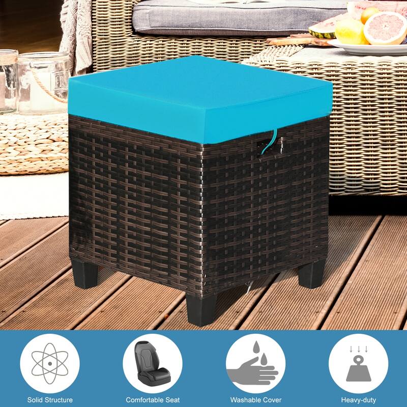 Outdoor Cushioned Rattan Wicker Ottomans (Set of 2)