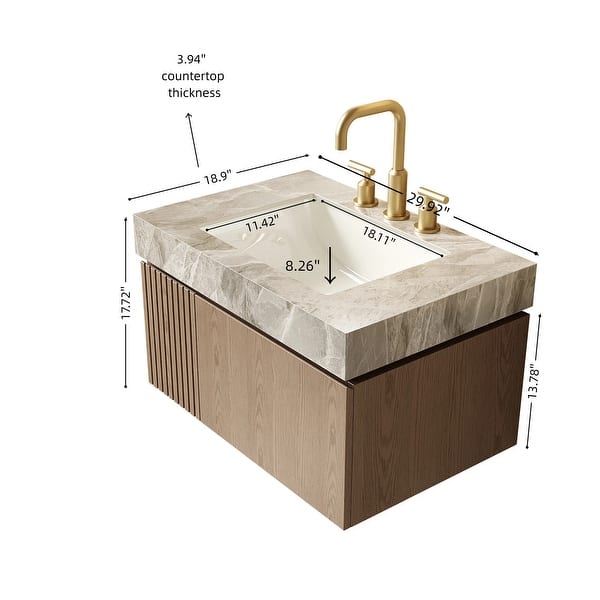 dimension image slide 9 of 12, Floating Bathroom Vanity with 3 Pre-drilled Faucet Holes