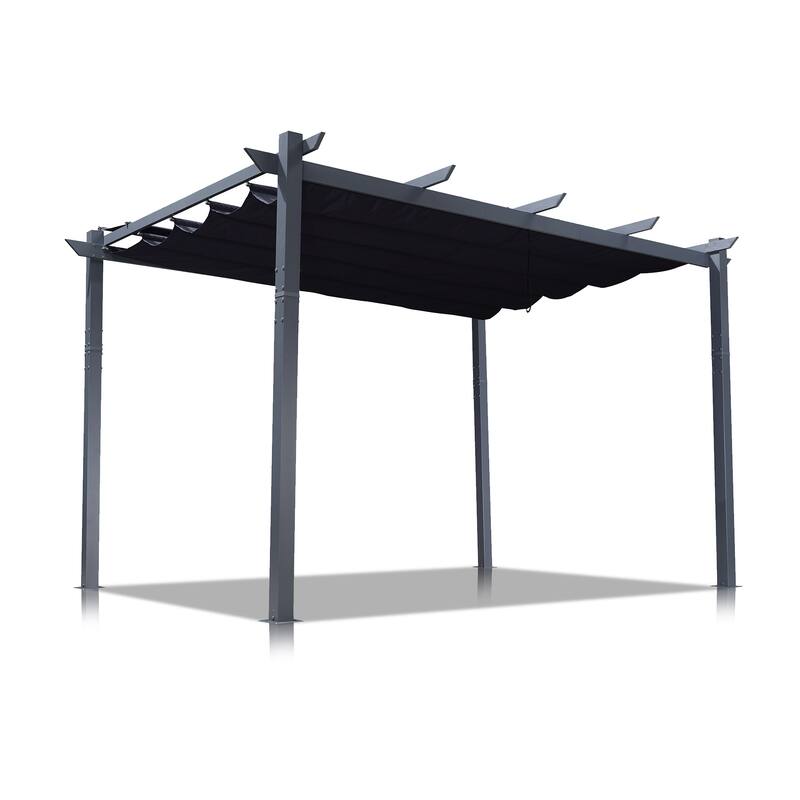 PURPLE LEAF Gazebo Outdoor Retractable Aluminium Grape Trellis Pergola with Extra Top Roof for Patio