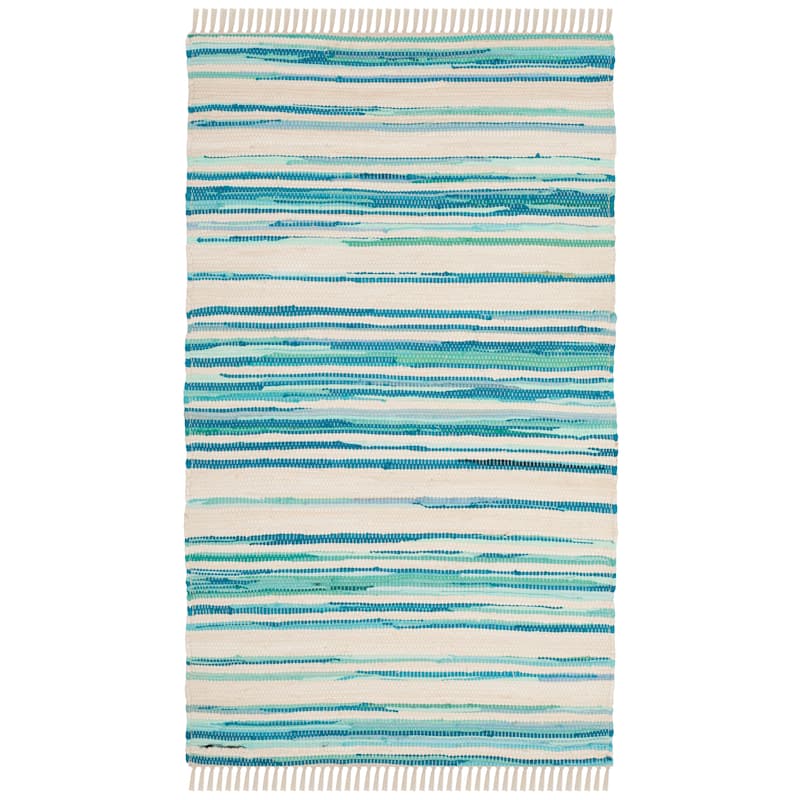 SAFAVIEH Handmade Rag Rug Jakayla with Fringe Casual Stripe - 2'6" x 4' - Ivory/Green