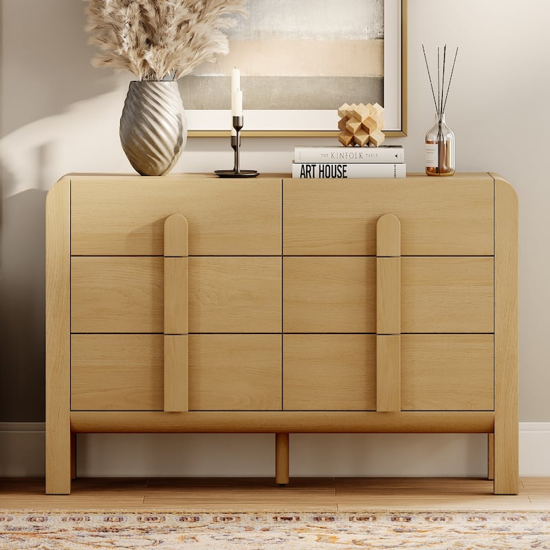 5 Pcs Wood Dresser and Nightstand Sets for Bedroom，Mid-Century Modern Bedroom Set with Curved Profile Design