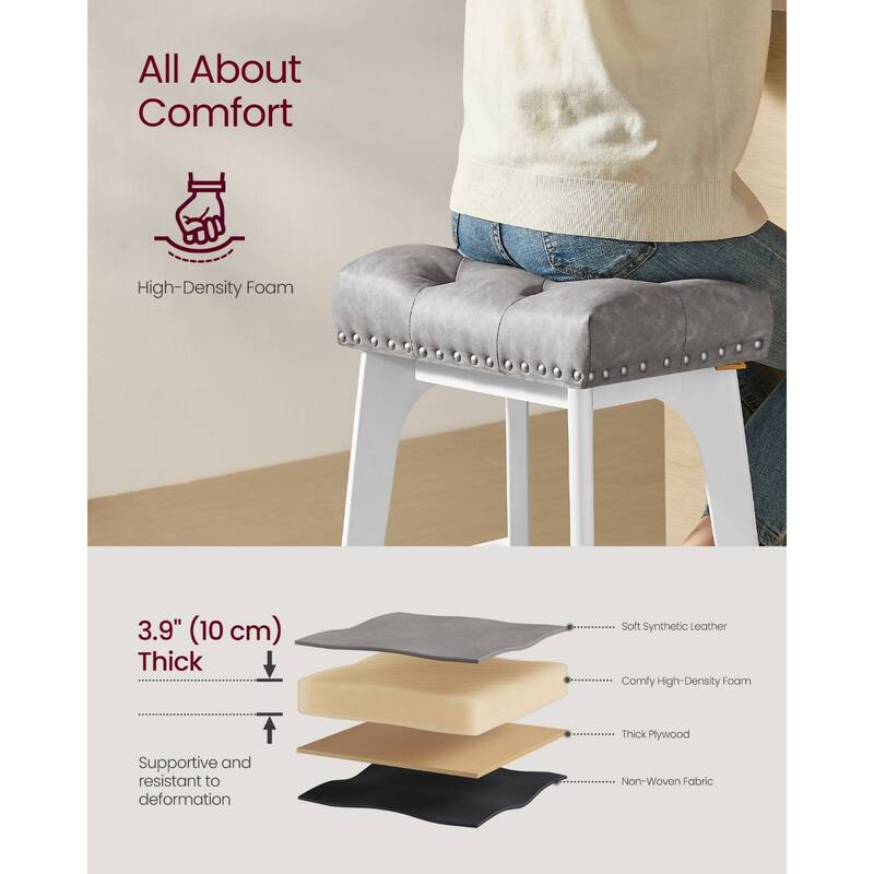 Set of 2 Counter Height Bar Stools Modern Kitchen Barstools with Backrest Perfect for Island or Counter - 12.6"D x 17.3"W x 26"H