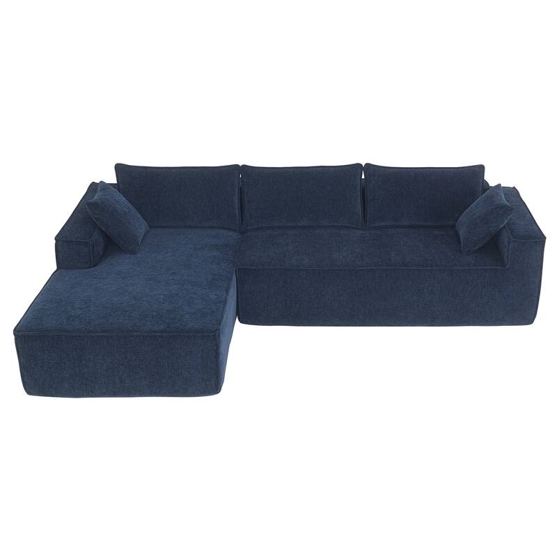 Minimalist Modular L-Shaped Sofa, Wrinkle-resistant Chenille, 2 PIC Free Combo, No Assembly, Dark Blue