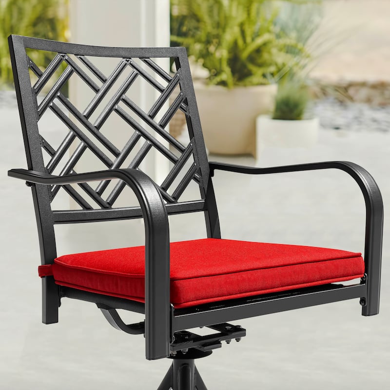 Outdoor 2-Piece Dining Chairs, 360-Degree Rotation and Red Cushions