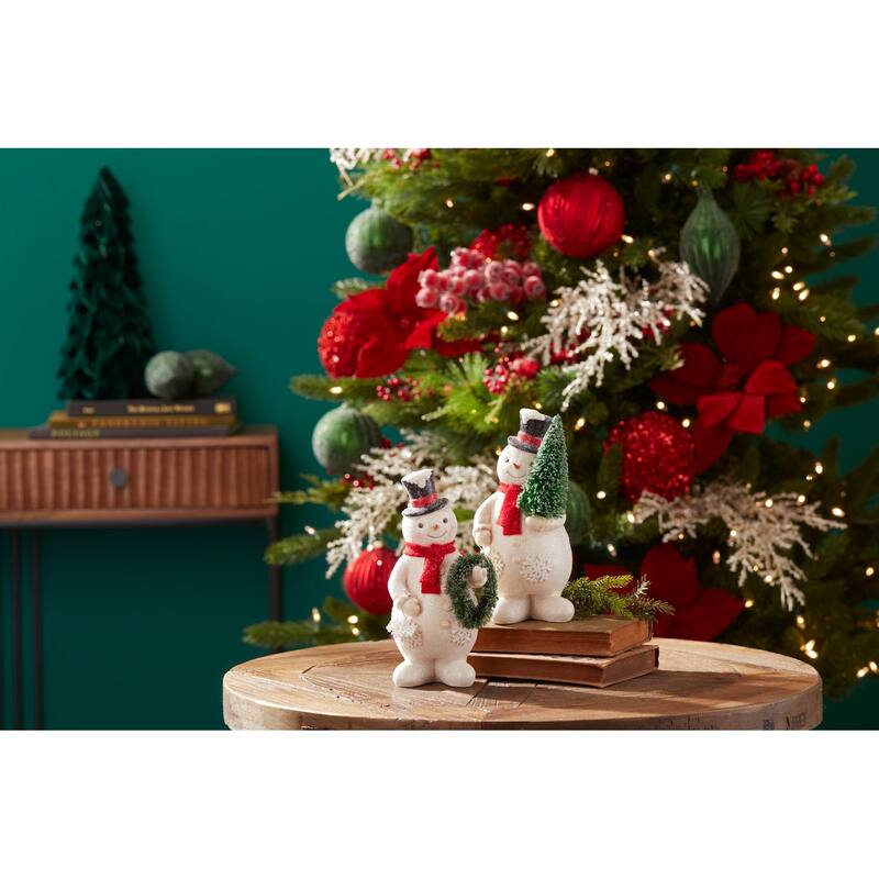 Glittered Snowman Figurine (Set of 2) - N/A