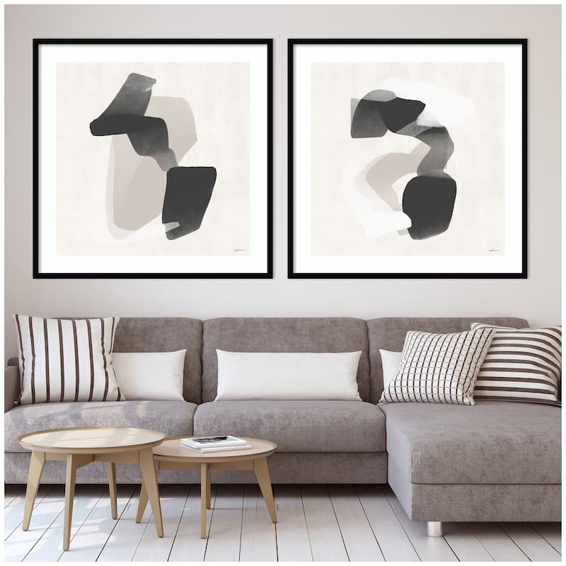Kate and Laurel Abstract Neutral 01 & 02 2 Piece Framed Wall Art Print Set by Gabrielly Guedes
