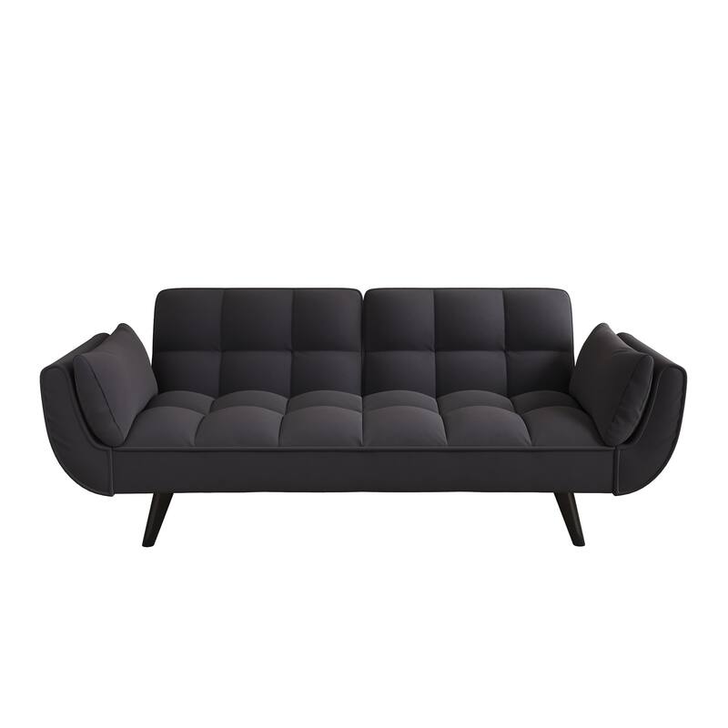 Black 57" Convertible Velvet 2-Seater Sofa with Adjustable Backrest, Armrests, and Plush Cushioning for Small Spaces