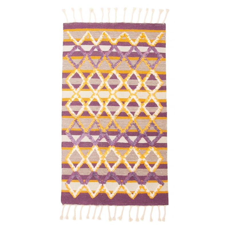 ECARPETGALLERY Flat-Weave Marrakech Purple Wool Kilim - 2'11 x 4'11 - Purple - 2'11 x 4'11