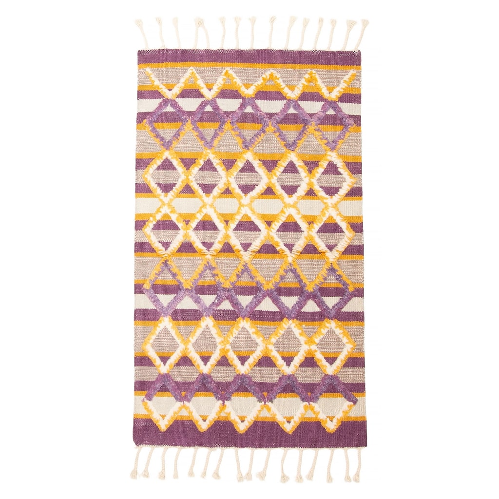 ECARPETGALLERY Flat-Weave Marrakech Purple Wool Kilim - 2'11 x 4'11
