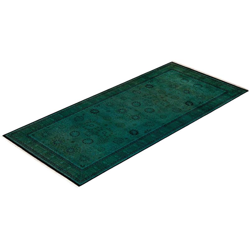 Overton Hand Knotted Wool Vintage Inspired Modern Contemporary Overdyed Green Area Rug - 5' 2" x 11' 3"