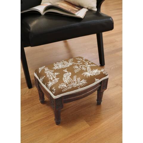 Caramel Chinoiserie Footstool with wood stained finish
