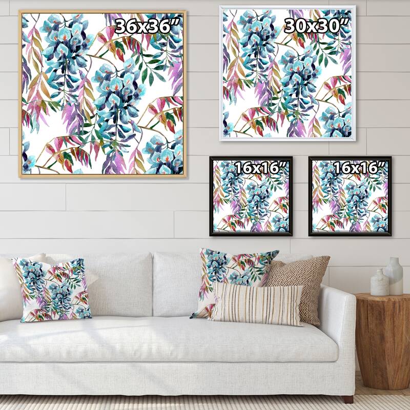Designart "Wisteria Flowers With Purple Leaves" Patterned Framed Canvas