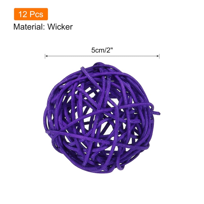 12 Pcs Wicker Rattan Balls 2In for Vase Fillers Party Decorative - Dark Purple