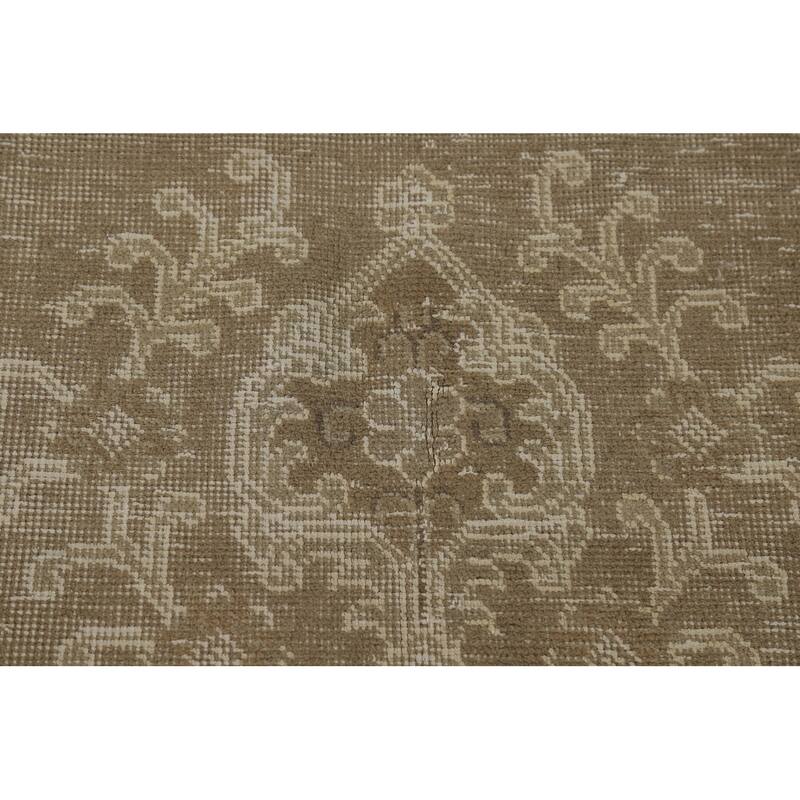 Distressed Tabriz Vintage Persian Rug Hand-Knotted Brown Wool Carpet - 9'6" x 13'3"