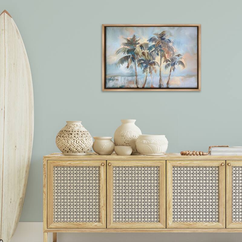 Stupell Cool Palm Trees Sunrise Framed Floater Canvas Wall Art Design By Ramona Murdock