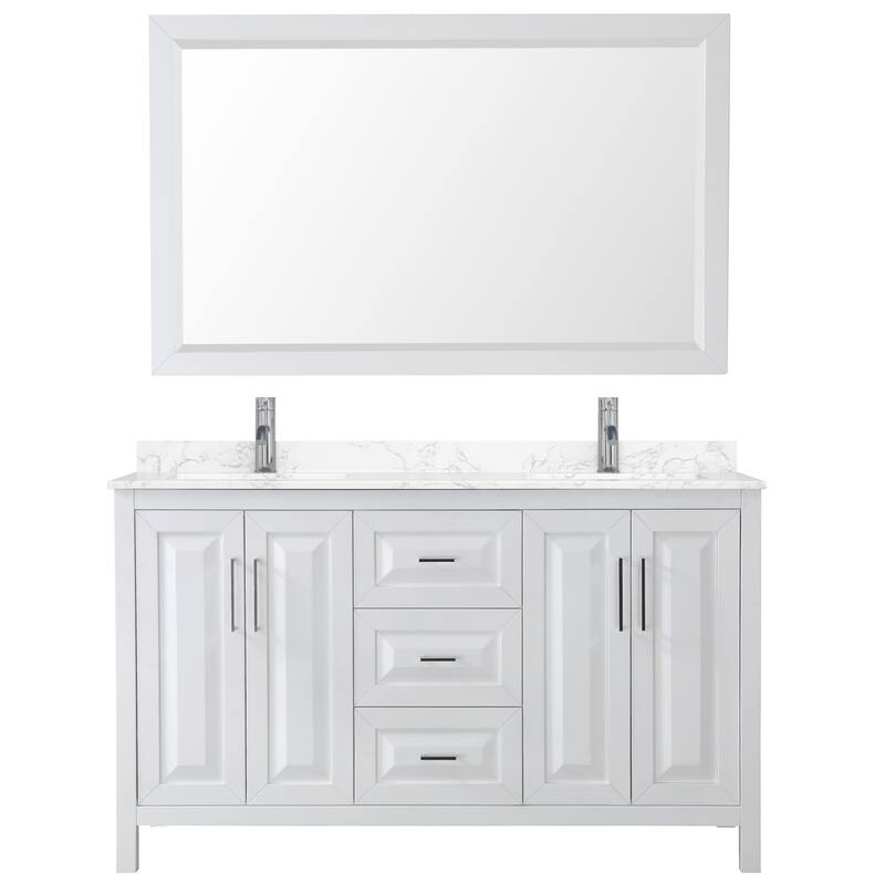 Daria 60 Inch Double Vanity, Cultured Marble Top, 58 Inch Mirror
