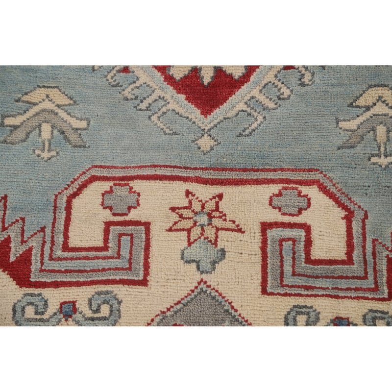 Light Blue Kazak Area Rug Handmade Traditional Wool Carpet - 6'9" x 9'2"