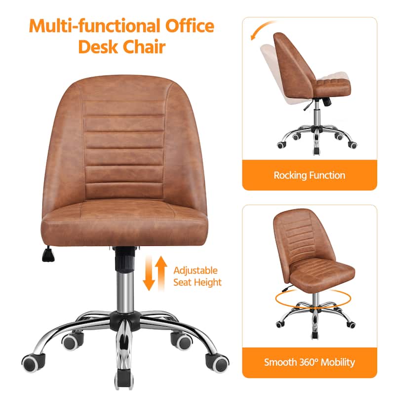 Yaheetech Faux Leather Mid Back Desk Chair Modern Tufted Armless Office Chair