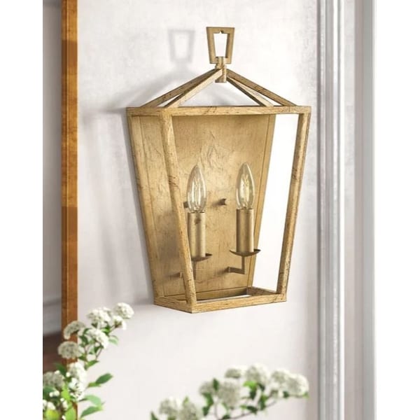 Gold Open Lantern Wall Sconce ADA Compliant Staircase Lighting