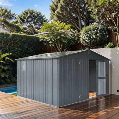 Galvanized Frame Backyard Storage Shed with Windows and Lockable Door