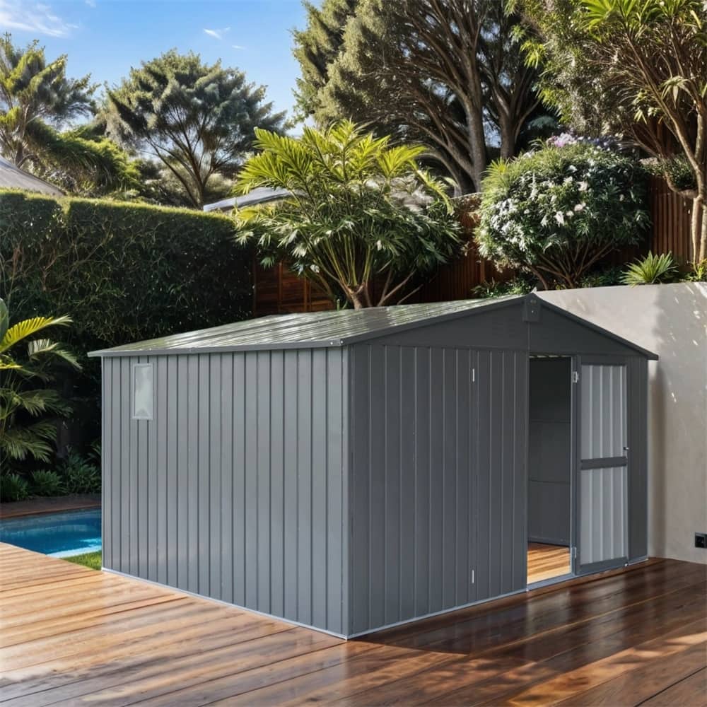 Galvanized Frame Backyard Storage Shed with Windows and Lockable Door