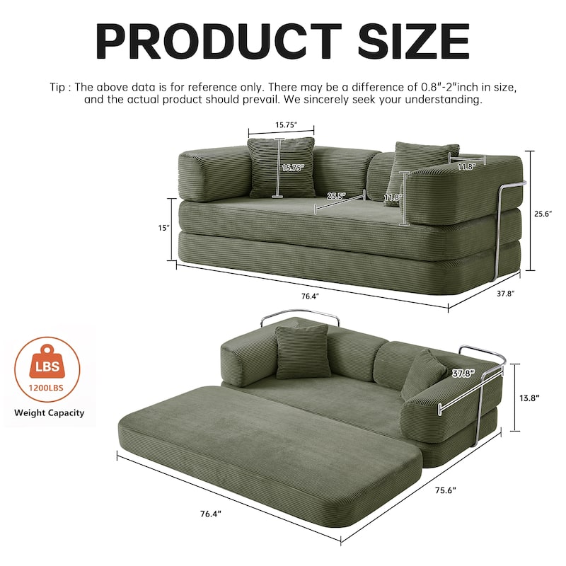 Convertible Floor Couch Sofa Bed with Blanket Pillow, Compressed Modular Lounge Sleeper for Living Room Bedroom