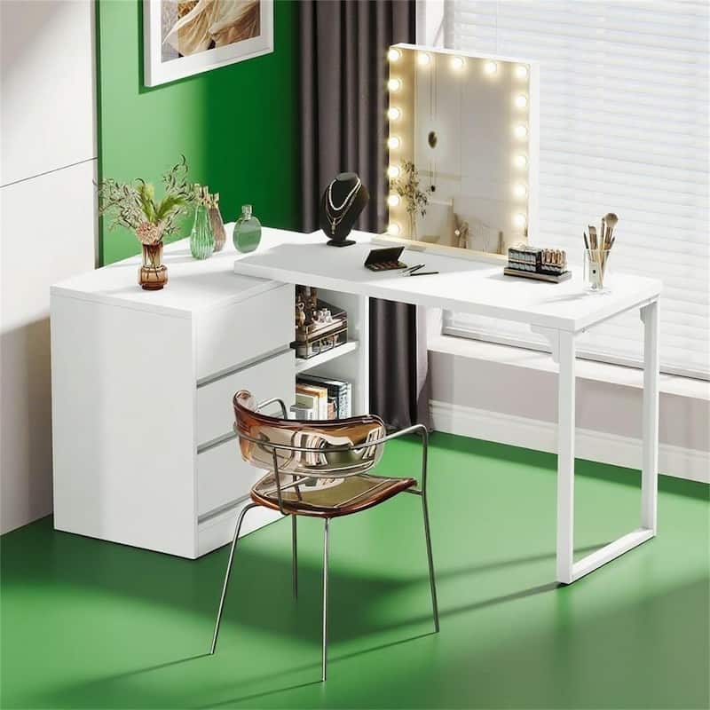 Adjustable L-Shaped Vanity Desk with Storage