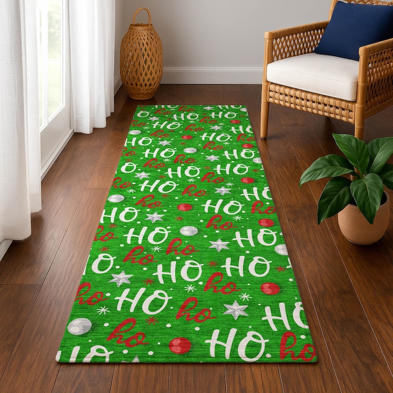 Premium Washable Super Soft Christmas Ho Ho Mayfield Rug - Green - 2'3" x 7'6"