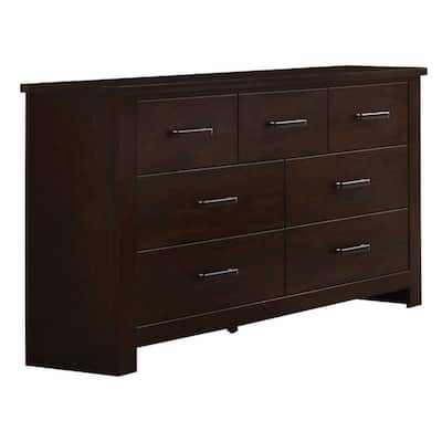 Wooden Dresser with Seven Spacious Drawers, Mahogany Brown