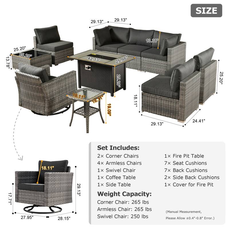 XIZZI 10-piece Patio Furniture Outdoor Seating Set with Fire Table