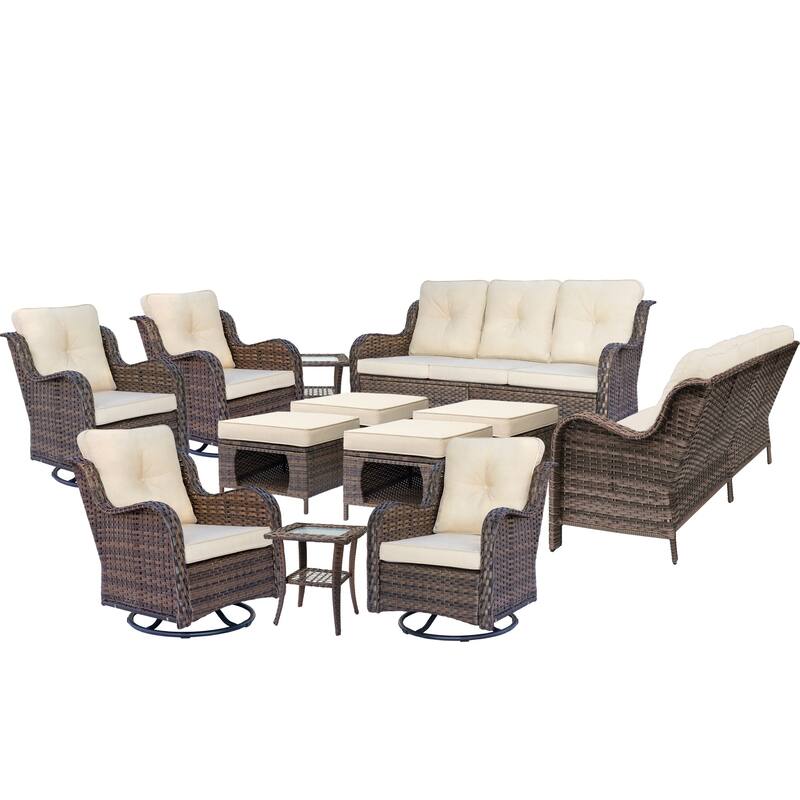 12 Piece Patio Furniture Set Outdoor Wicker Chair Sofa Ottoman Cushion