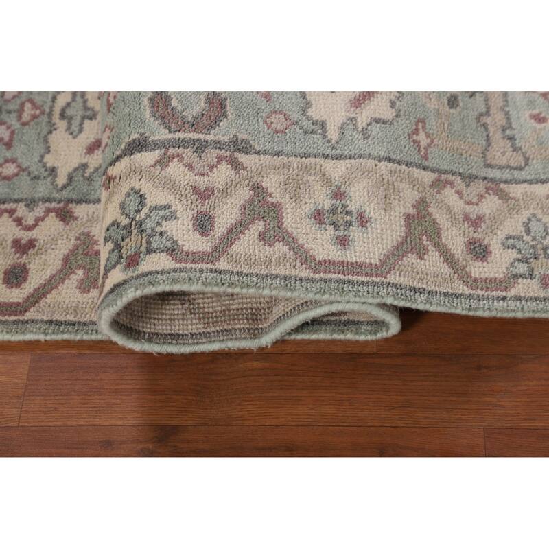 Turquoise Green Oushak Indian Runner Rug Hand-Knotted Wool Carpet - 2'8"x 8'5"