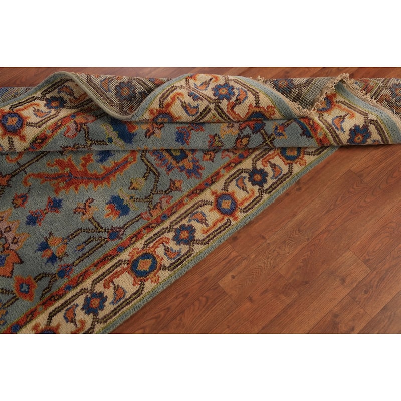 Floral Blue Oushak Oriental Rug Handmade Wool Carpet - 3'10"x 6'0"