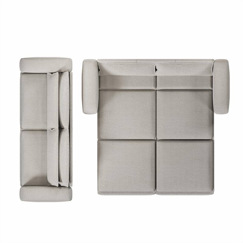 93" Convertible Sleeper Sofa Bed with Chaise Lounge, 3-in-1 Pull Out Sofa Couch, Teddy Fabric Loveseat Sofa w/ 2 Lumbar Pillows