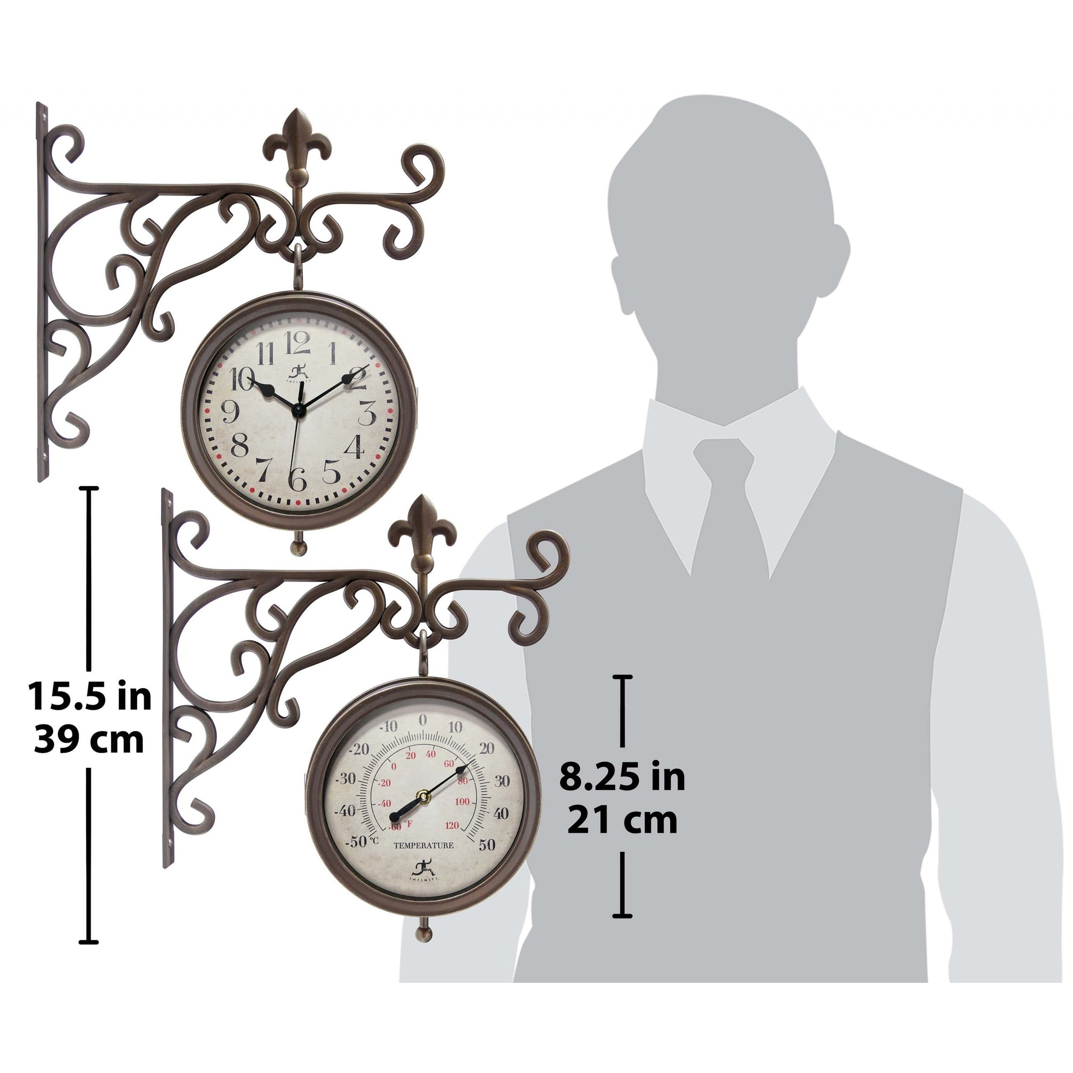 metal outdoor clock with thermometer