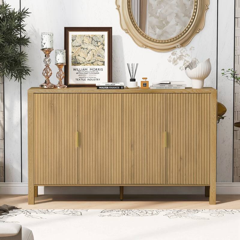 4-Door Sideboard with Back-of-Door Storage Racks & Side Hooks, Adjustable Shelves
