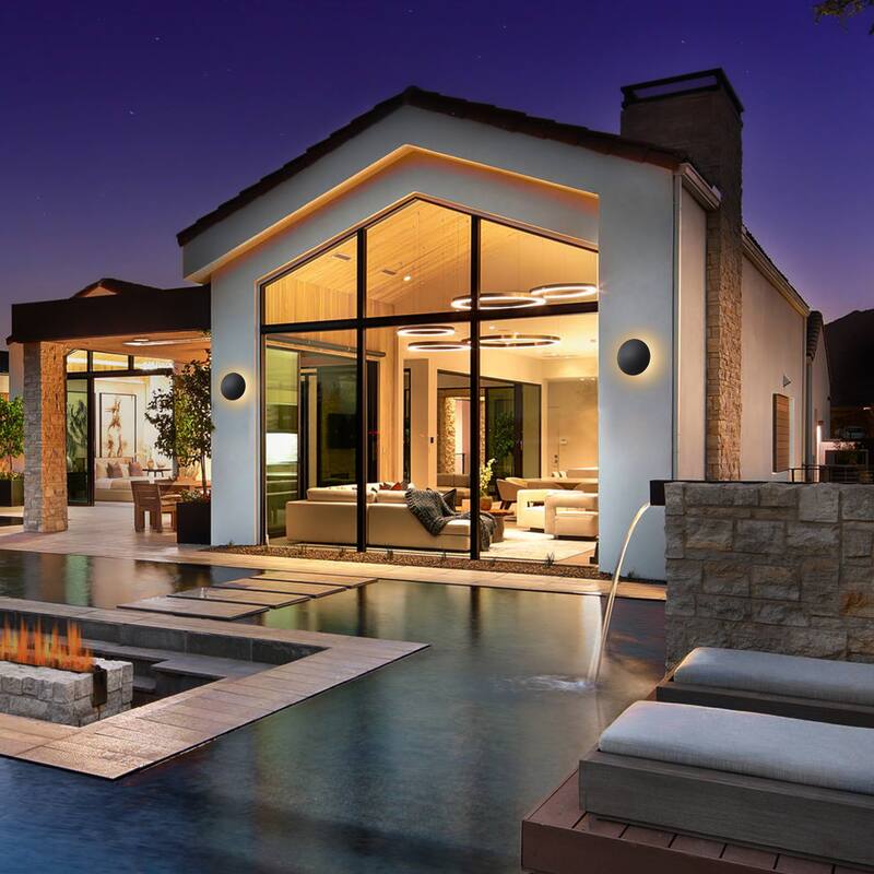 C Cattleya 2-pack Matte Black Aluminum Round Disc LED Indoor Outdoor Wall Sconce