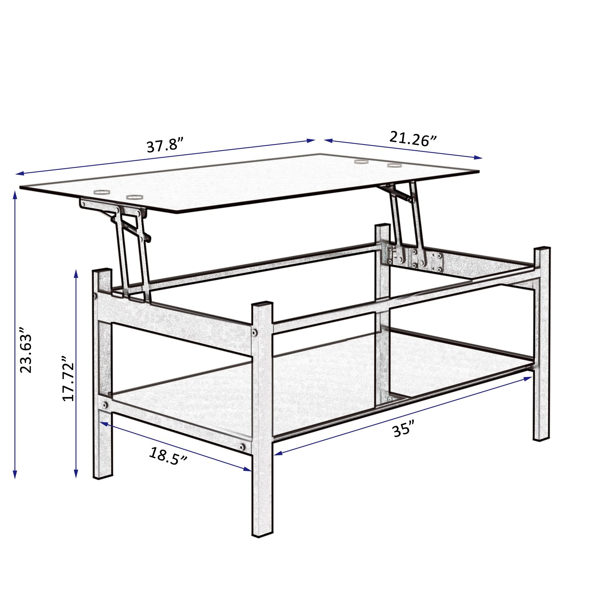 Lift Top Coffee Table with Shelf, 2Teir Open Storage Coffee Table