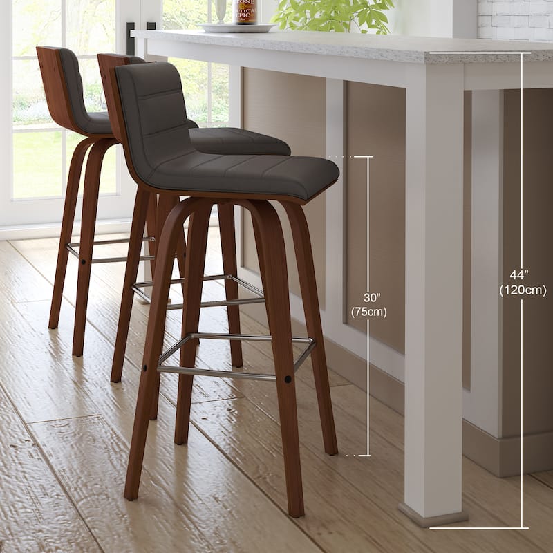 Skara Swivel Bar Stool, Upholstered Bar Height Chair with Bentwood Frame