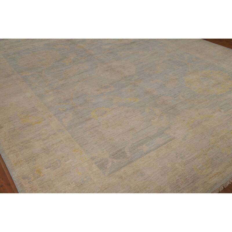 Blue Floral Oushak Turkish Area Rug Hand-Knotted Wool Carpet - 8'4"x 10'0"