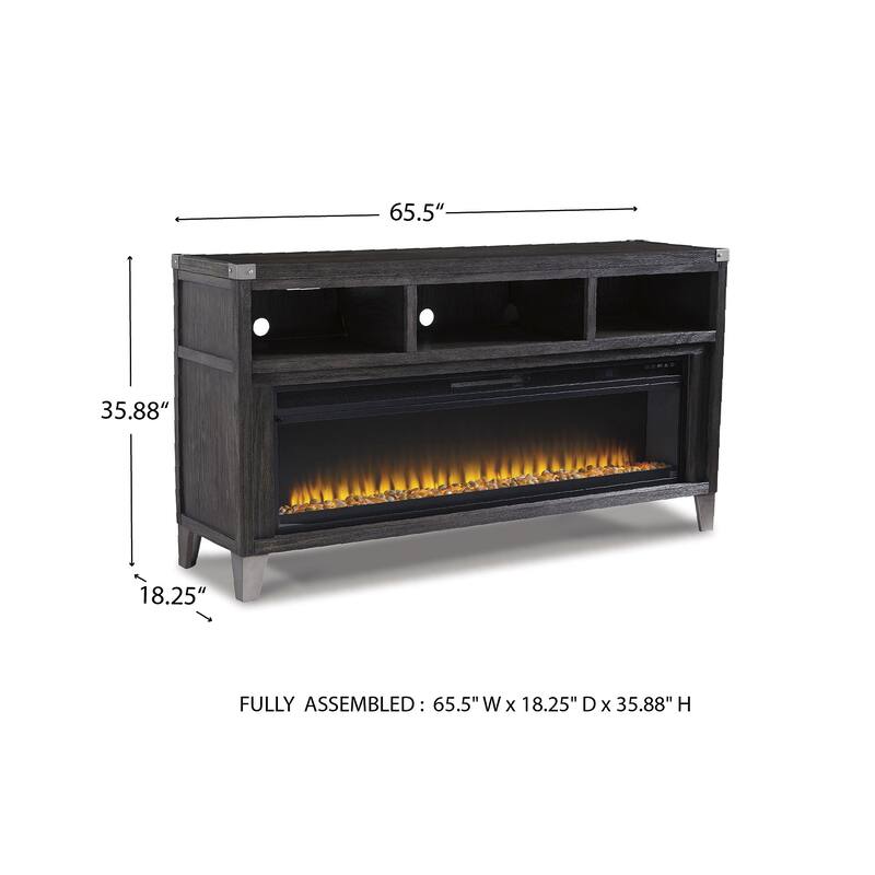 Signature Design by Ashley Todoe Brown Wood 65-inch TV Stand with Electric Fireplace