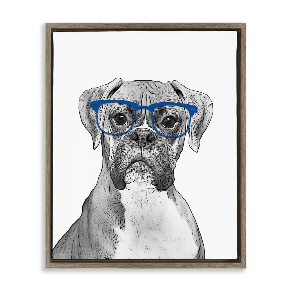 Stupell Fun Boxer Dog Wearing Glasses Framed Floater Canvas Wall Art by Annalisa Latella